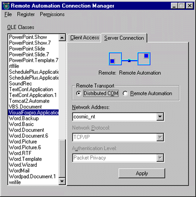 The Remote Automation Connection Manager window