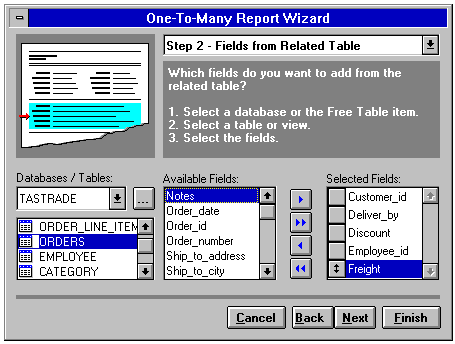 [ Fig. 23.  One-To-Many Report Wizard -- Child Table ]