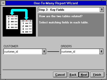 [ Fig. 24.  One-To-Many Report Wizard -- Key Fields ]